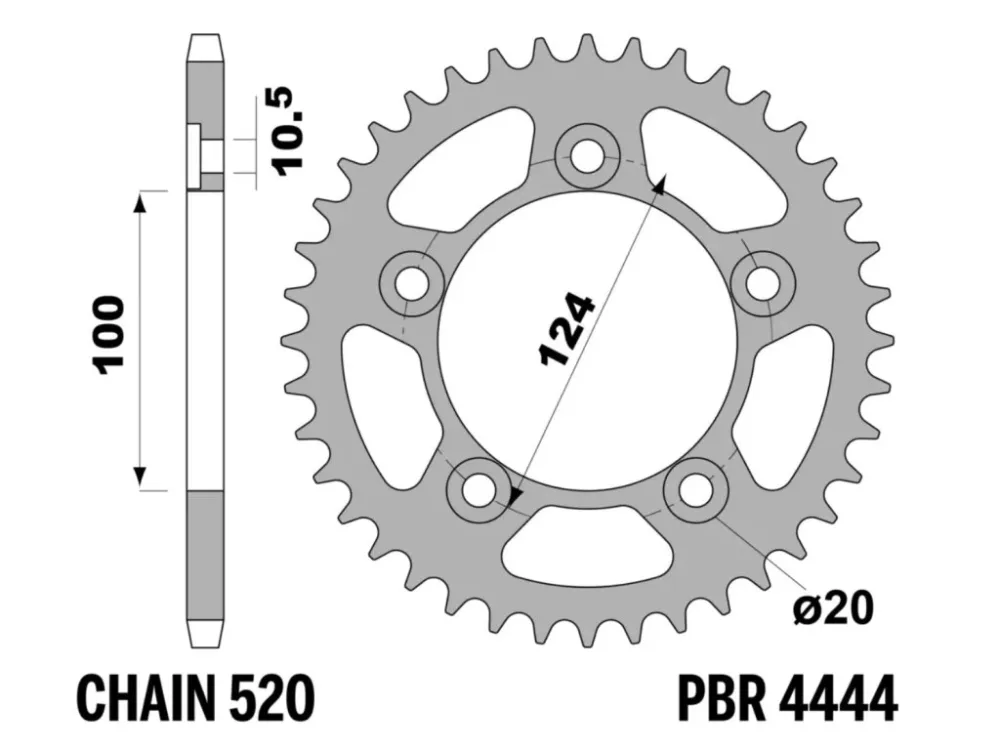 Rozeta ocelová temperovaná PBR Sprockets pro DUCATI SCRAMBLER 400/800/1100/ SBK 749/HYPERMOTARD 698 MONO/ Monster 797/ Monster 821/ Monster 937/ Panigale 899/ SBK 999 mod.520 Akční Nabídka