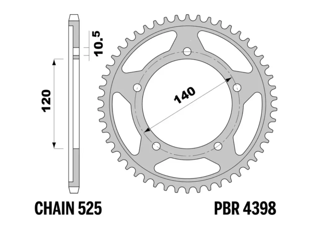 Rozeta ocelová temperovaná PBR Sprockets pro SUZUKI DL/GS/GSX-S/GSX-R/600/650/750/1000/1050/ KAWASAKI KLV 1000/ TRIUMPH 600/800/865/900 mod.525 Akce