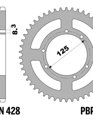 Horká Nabídka Rozeta ergalová PBR Sprockets pro Derbi 125/HM 50/MONDIAL 125/ VENT 125/Yamaha 125/Rieju 125/Malaguti 125 mod.428