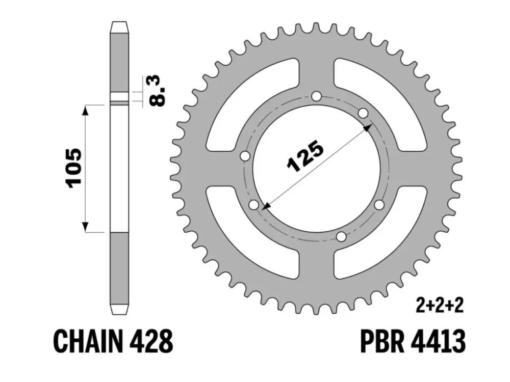 Horká Nabídka Rozeta ergalová PBR Sprockets pro Derbi 125/HM 50/MONDIAL 125/ VENT 125/Yamaha 125/Rieju 125/Malaguti 125 mod.428