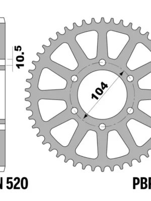 Autentický Rozeta ocelová PBR Sprockets pro CF MOTO NK/ CL-X/ NT, KAWASAKI Z/GPZ/KLE/ZX/ZX-R/ ER/VERSYS/ VULCAN 400/550/600/650/700/750/800/900/1000 mod.520