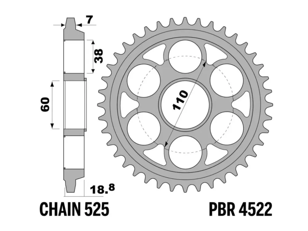 Rozeta ocelová temperovaná PBR Sprockets pro DUCATI 1098/ 1198/ Streetfighter 1099/ DIAVEL V4/ DIAVEL 1200/ 1260 mod.525 Levný