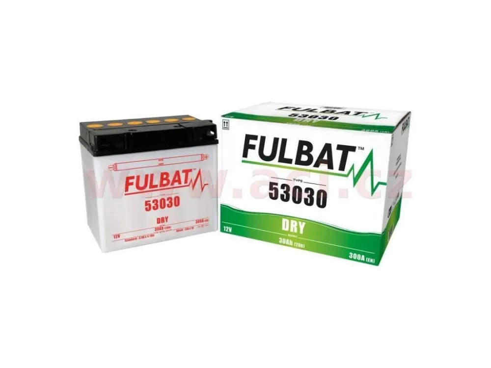Nízká Cena Motobaterie Fulbat 12V, 53030, 30Ah, 300A, pravá konvenční 186x130x171 včetně elektrolitu