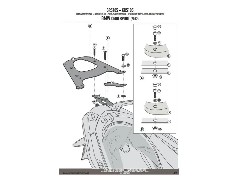 Ihned K Objednání KAPPA nosič zadního kufru BMW C 600 SPORT (12-15) (plotna Monokey)