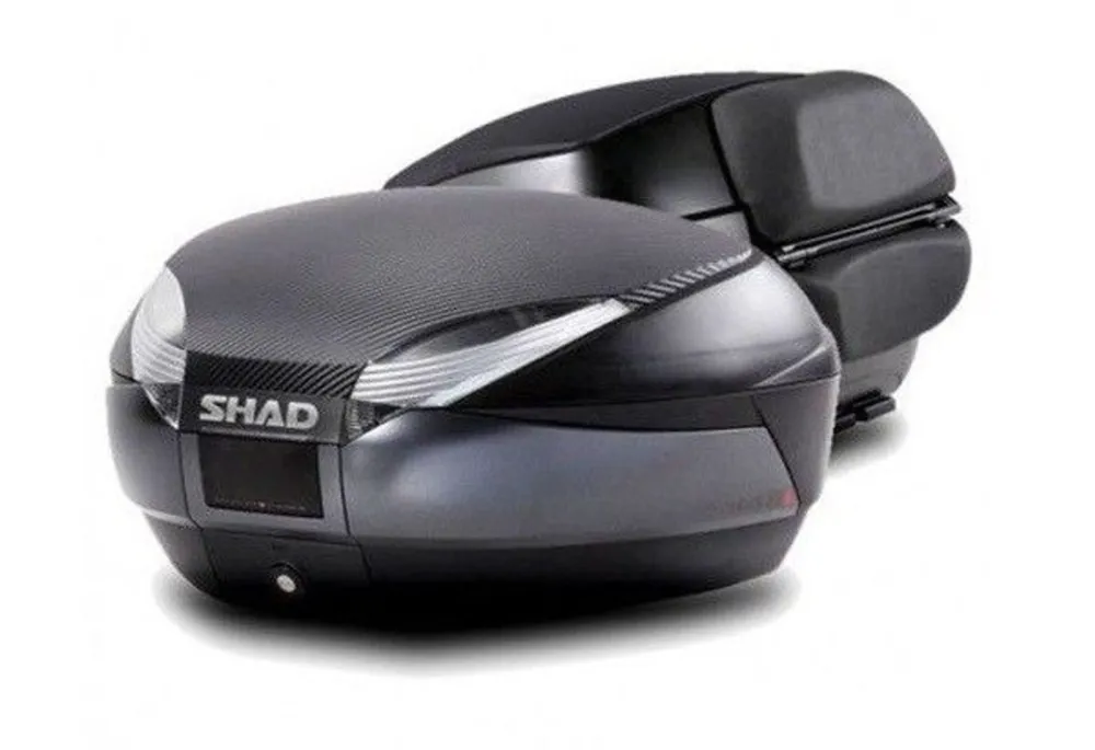 Vrchní kufr na motorku SHAD SH48 D0B48306R Tmavě šedý s opěrkou, karbonový kryt a zámek PREMIUM SMART Výprodej