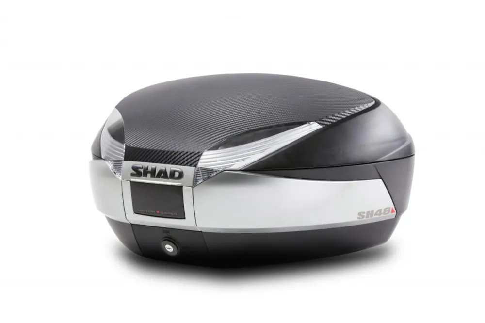 Vrchní kufr na motorku s barevným krytem SHAD SH48 Karbon se zámkem PREMIUM SMART Tovární Cena
