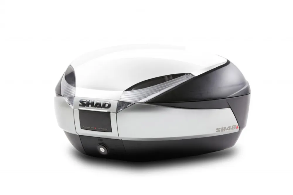 Koupit Online Vrchní kufr na motorku s barevným krytem SHAD SH48 bílá se zámkem PREMIUM SMART