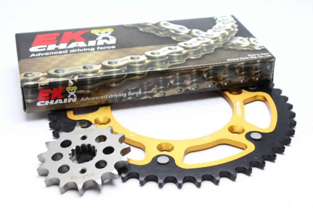 Bezpečná Platba Řetězová sada EK PREMIUM EK + SUPERSPROX se zlatým řetězem řady ZVX3 -absolutní TOP kvalita