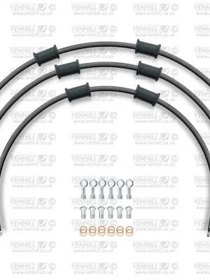Značkový STANDARD Hadice přední brzdy sada Venhill POWERHOSEPLUS KAW-4001F-BK (3 hadice v sadě) černé hadice, chromové koncovky