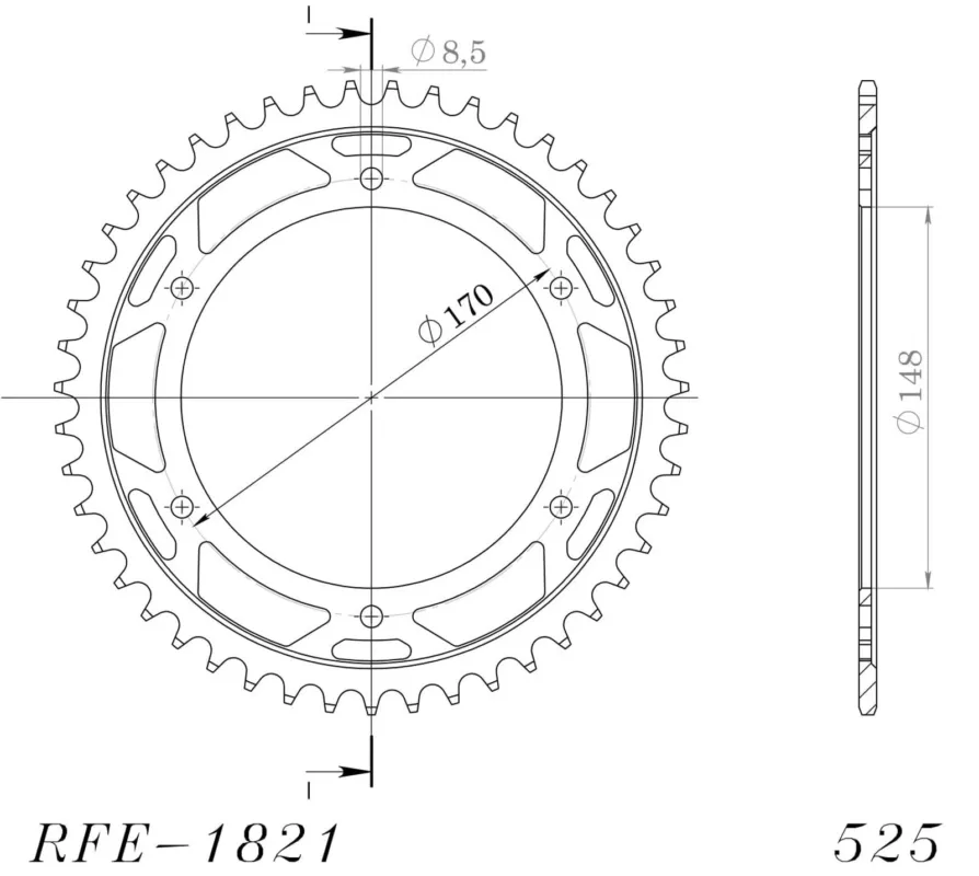 Řetězová rozeta SUPERSPROX RFE-1821:47-BLK černý 47 zubů, 525 Nová Kolekce