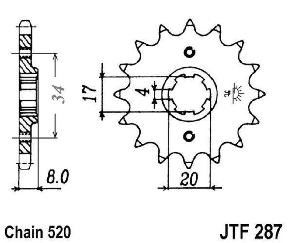Řetězové kolečko JT JTF 287-14 14 zubů, 520 Aktuální