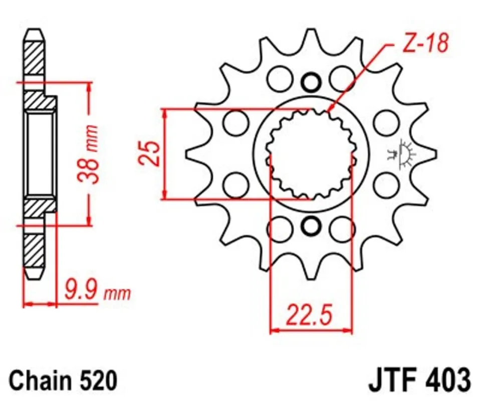 Řetězové kolečko JT JTF 403-13 13 zubů, 520 Doprava Zdarma