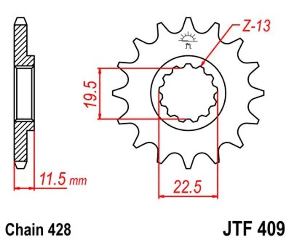 Jen Po Omezenou Doba Řetězové kolečko JT JTF 409-15 15 zubů, 428