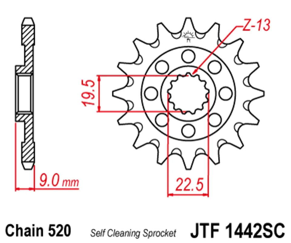 Řetězové kolečko JT JTF 1442-14SC 14 zubů, 520 Samočistící, Nízká hmotnost Originální