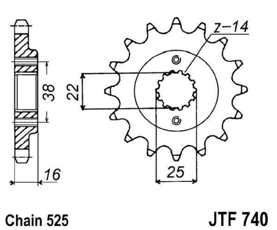 Řetězové kolečko JT JTF 740-14 14 zubů, 525 Expresní Doručení