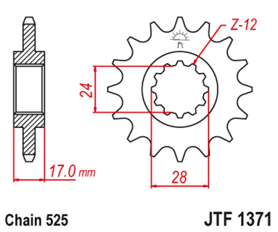 Řetězové kolečko JT JTF 1371-15 15 zubů, 525 Výhodná Nabídka