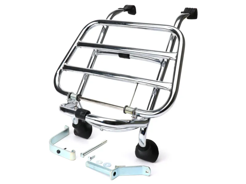 Chromový skládací přední nosič zavazadel Moto Nostra pro Vespa GT, GTL, GTV, GTS, GTS Super, GT60, HPE, Supertech, Super Sport, Sei Giorni Nakupujte Hned